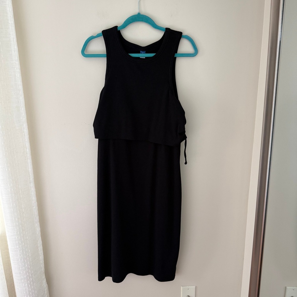 Old Navy Maternity Nursing Dress XL Black Ribbed Sleeveless Double Layer Cinch